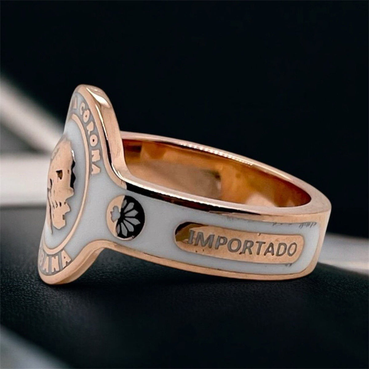 VINTAGE Cartier Enamel Cigar Band Ring 18K Rose Gold Corona Habana 1970s