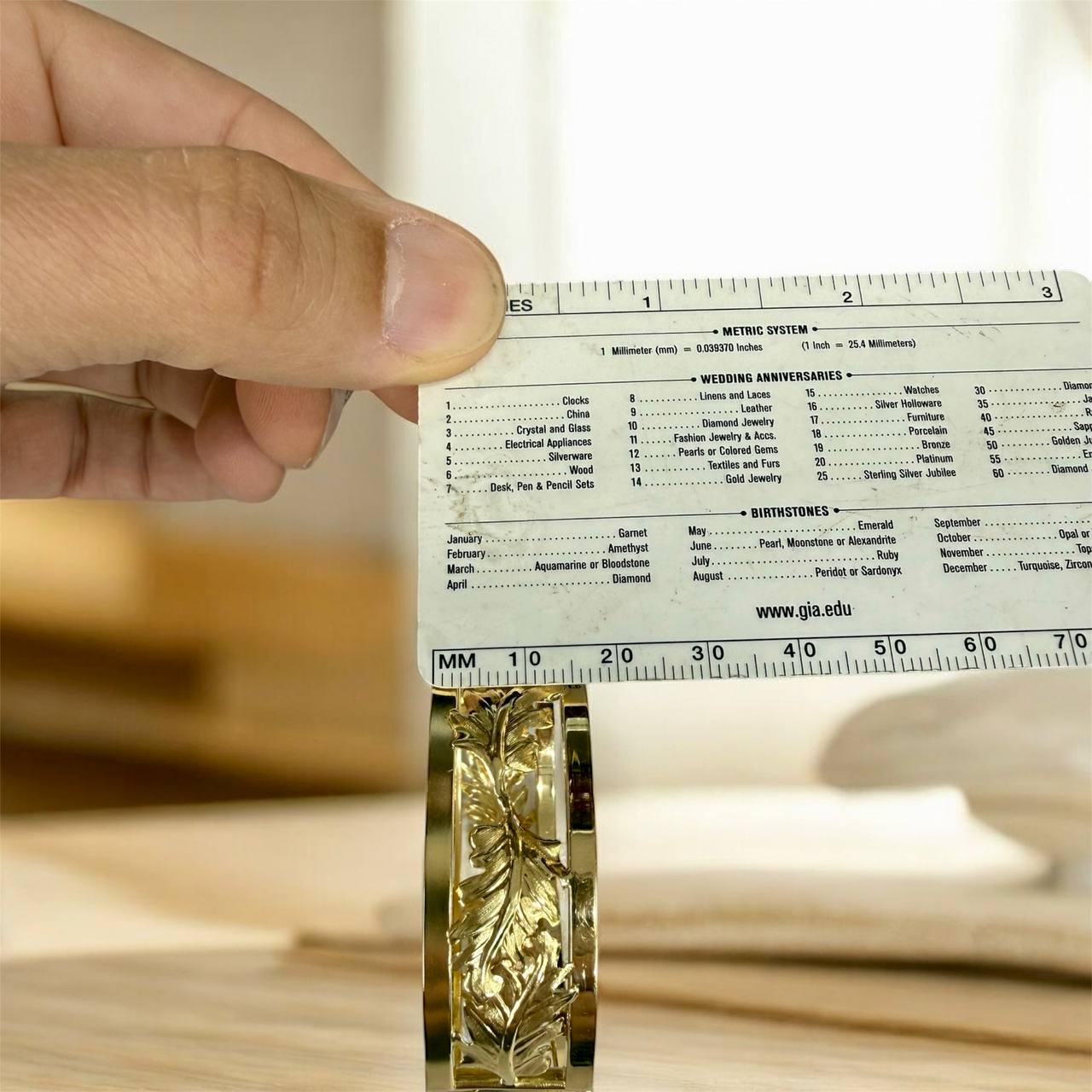 Vintage 18K Solid Yellow Gold Floral Wide Bangle Bracelet