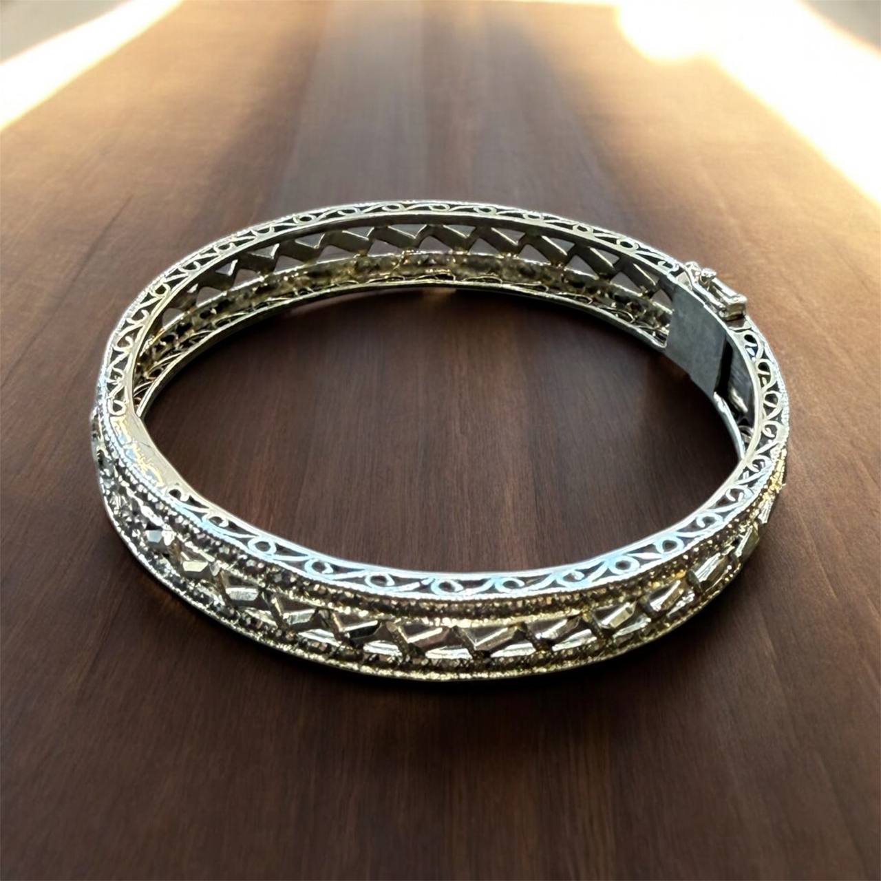 Vintage Art Deco Platinum Filigree Bangle Bracelet | Antique Style Jewelry Gift for Her