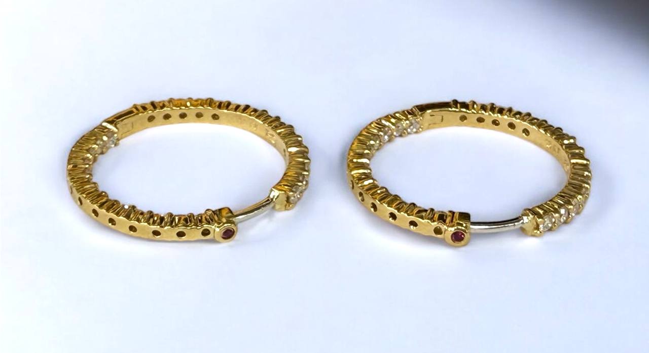 Roberto Coin 18K Yellow Gold 1.53ct Diamond 25mm Inside Out Hoop Earrings