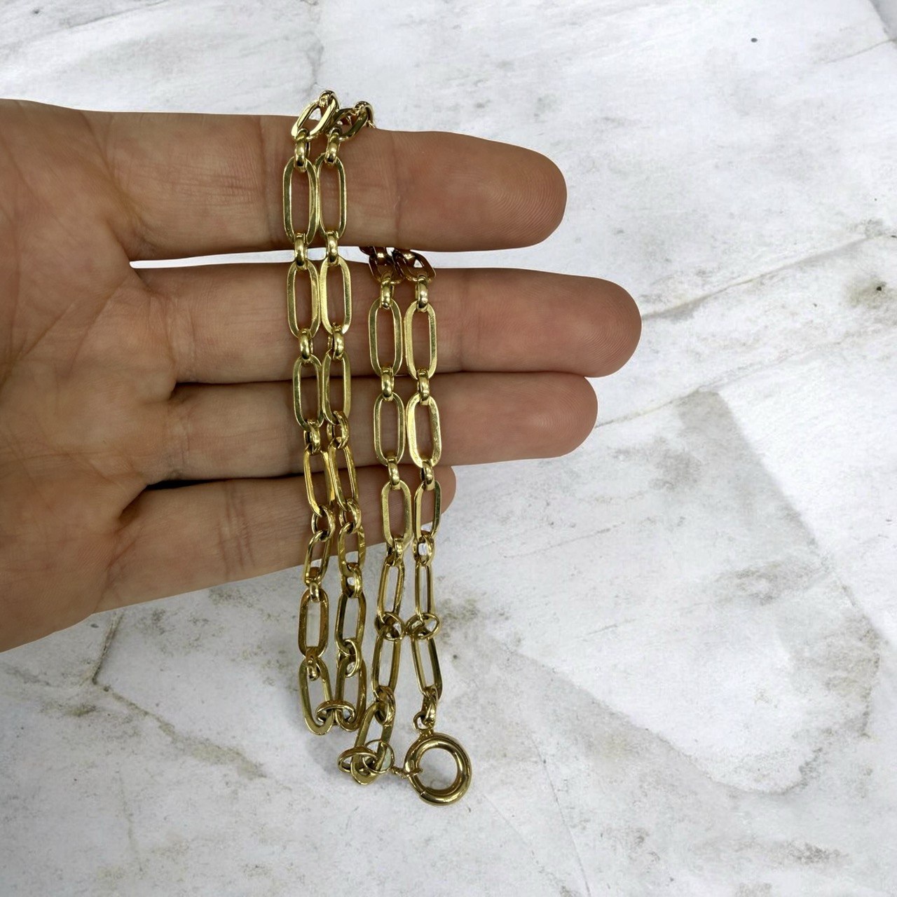 18K Gold Hollow Paperclip Link Chain Necklace – 20 Inches, 5.5 mm, 8.5 Grams