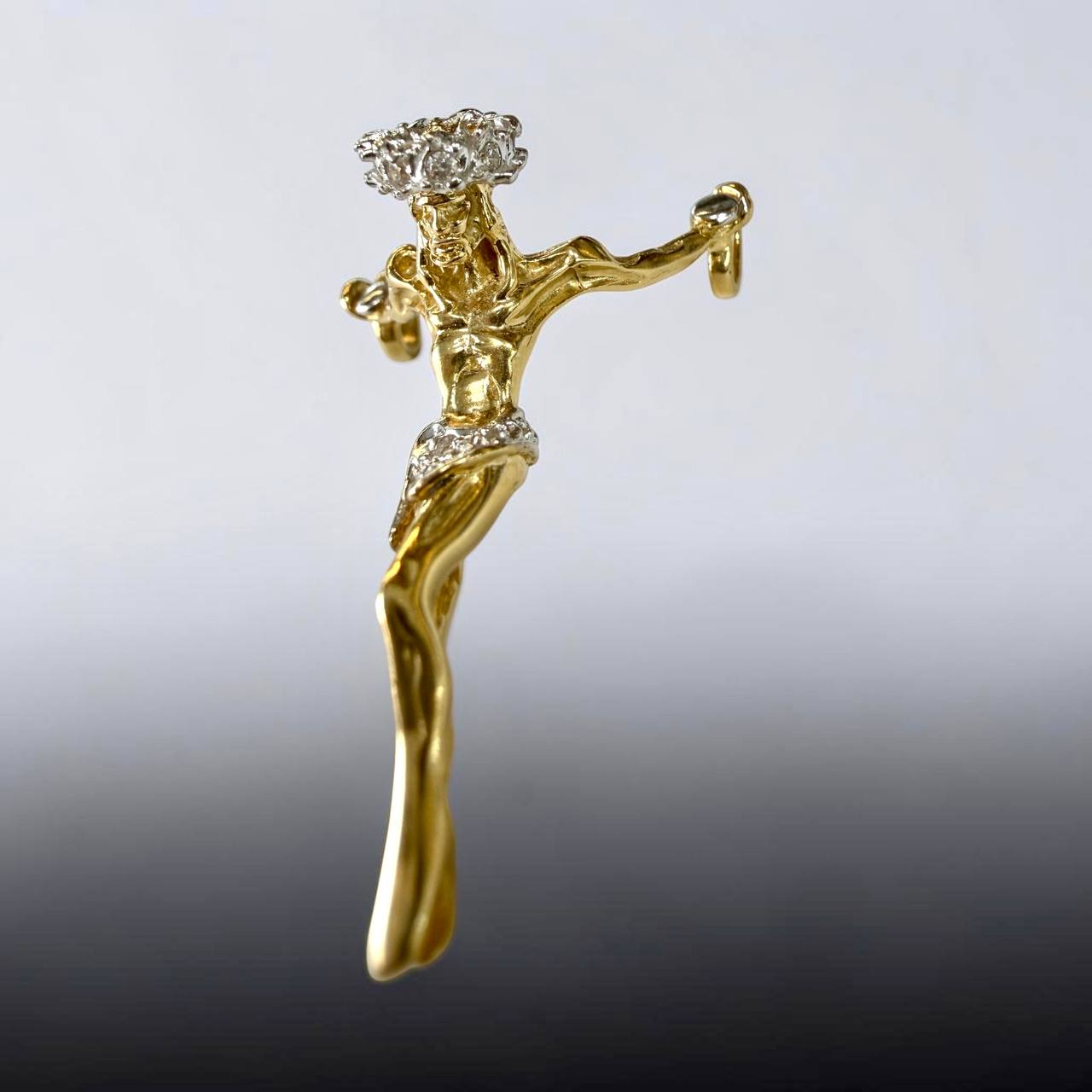 14k Yellow Gold Jesus Christ Open Hand Cross Crucifix Pendant