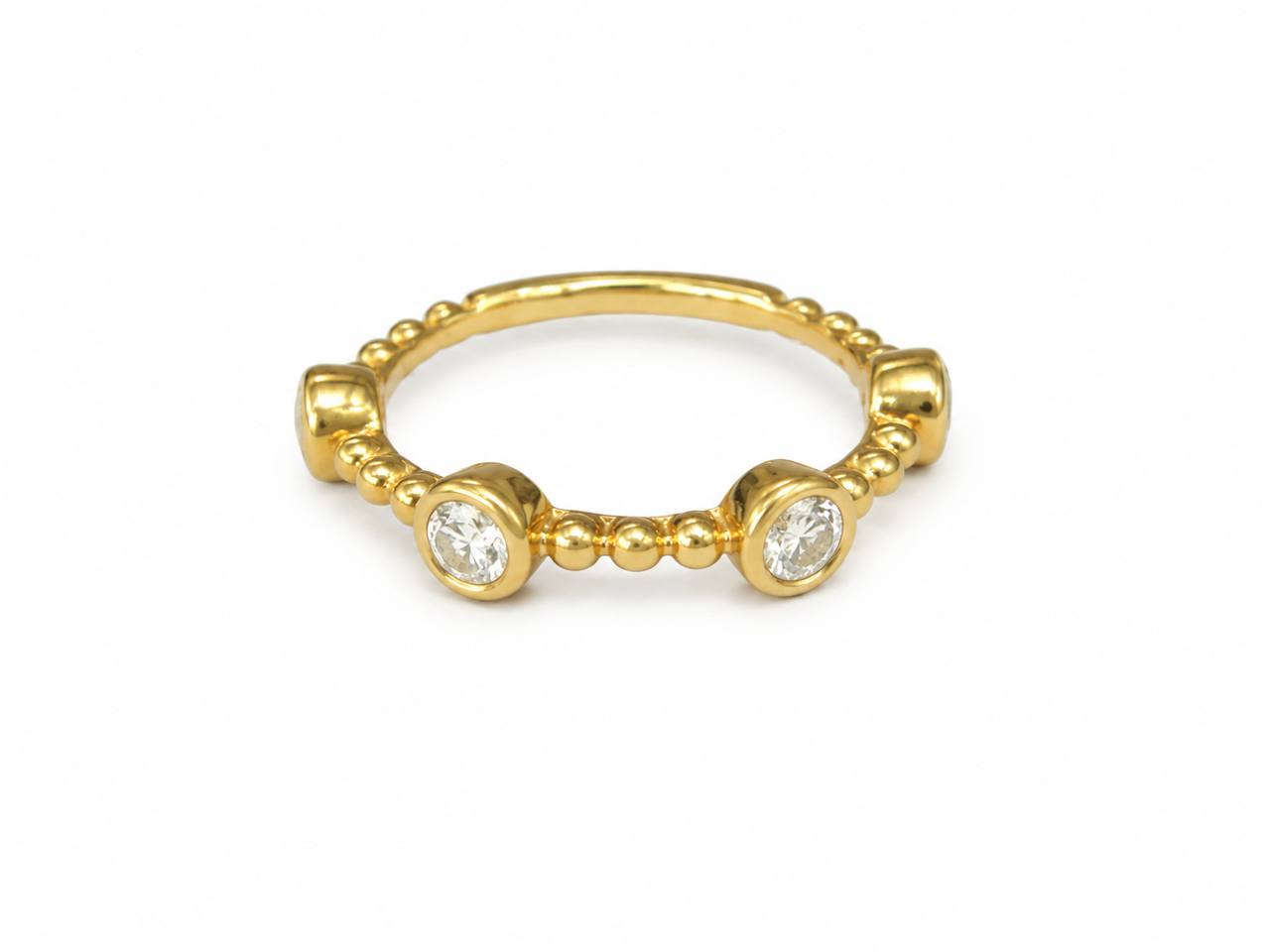 Natalie K 18K Yellow Gold Diamond Beaded Ring Size 5.75 Designer Stack Ring
