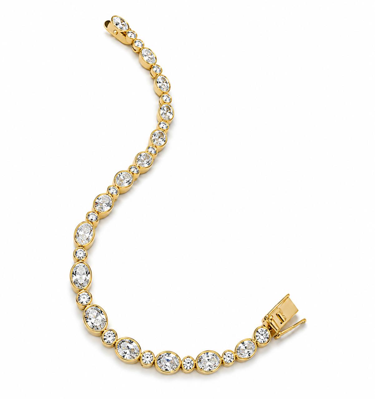 18K Yellow Gold Natural Oval & Round Diamond Tennis Bracelet 8.63 CTW