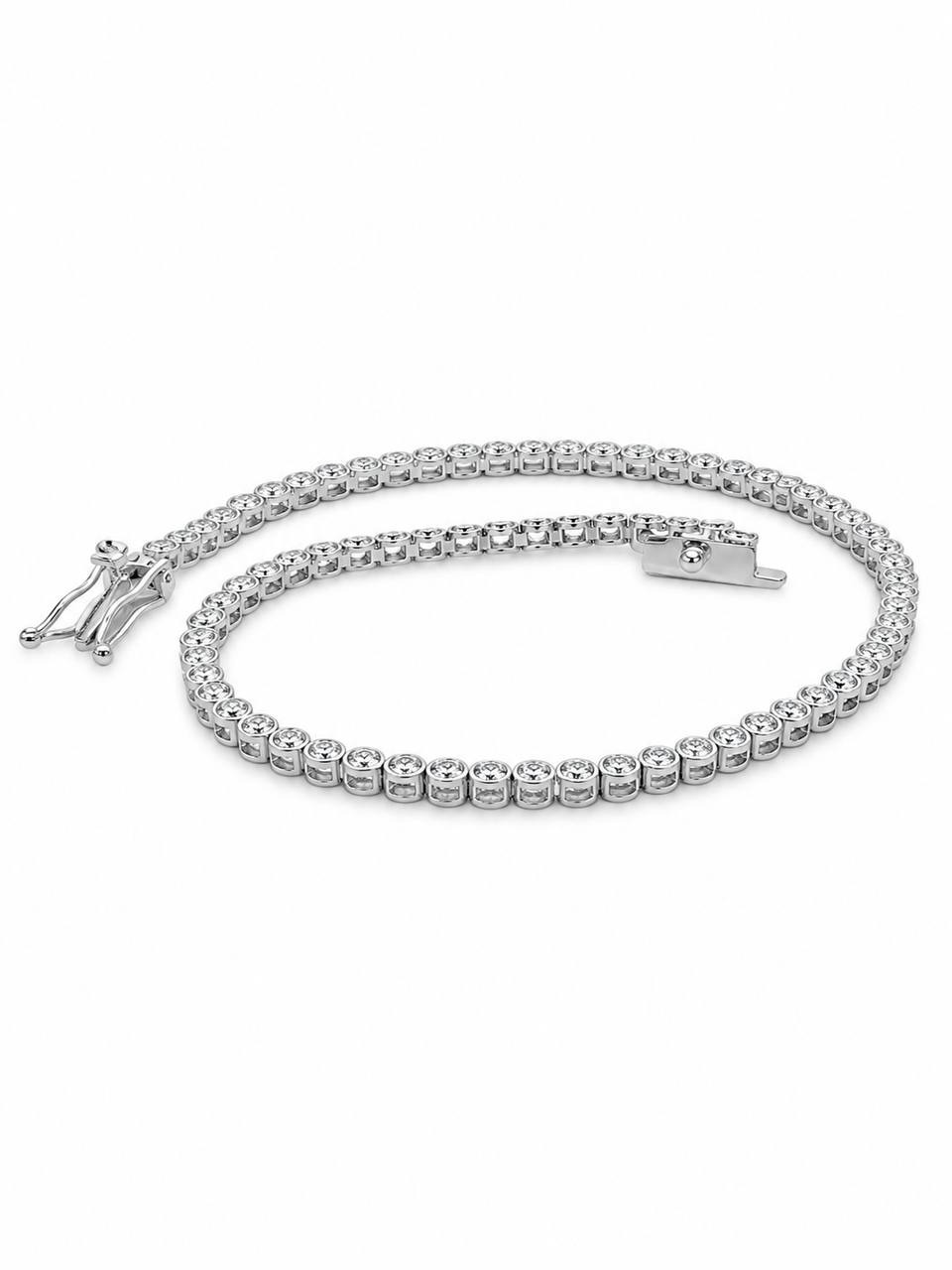 Bezel Set Diamond Tennis Bracelet 14k White Gold 1.10 Ct Natural Round 7”