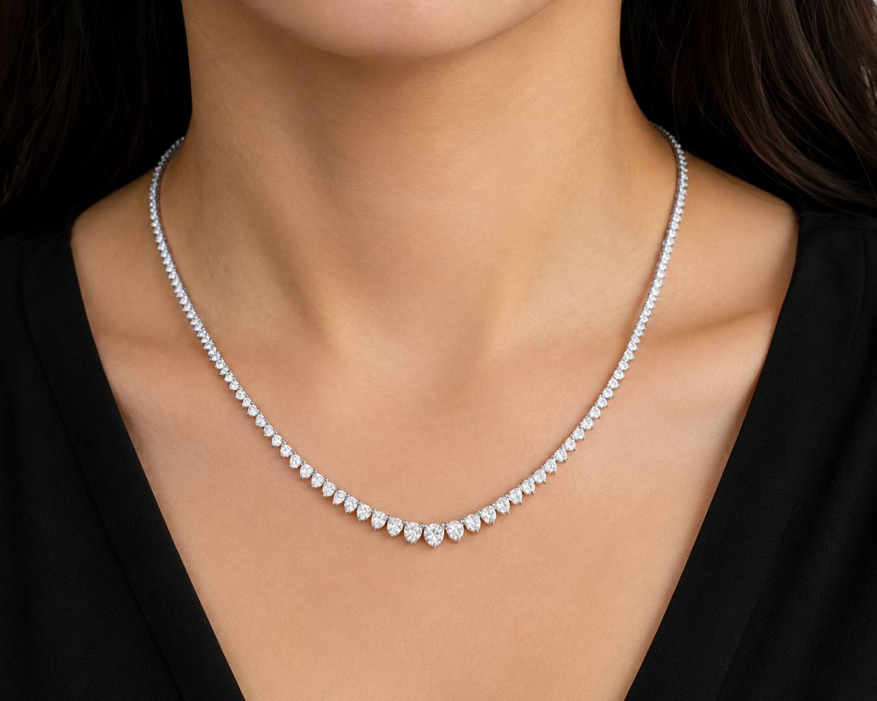 14K White Gold Graduated Round Diamond Tennis Necklace 6.50 CTW Natural Diamonds 16.25”