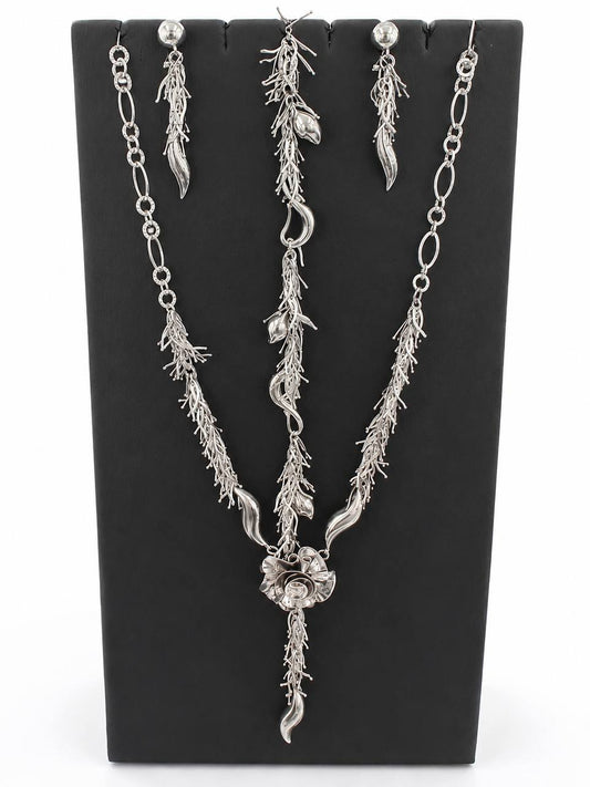 18K White Gold Floral Jewelry Set Necklace Bracelet Earrings 71.1g Estate