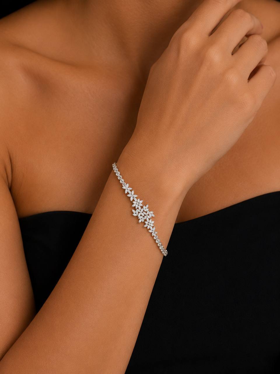 18K White Gold Floral Jewelry Set Necklace Bracelet Earrings 46.7g Estate