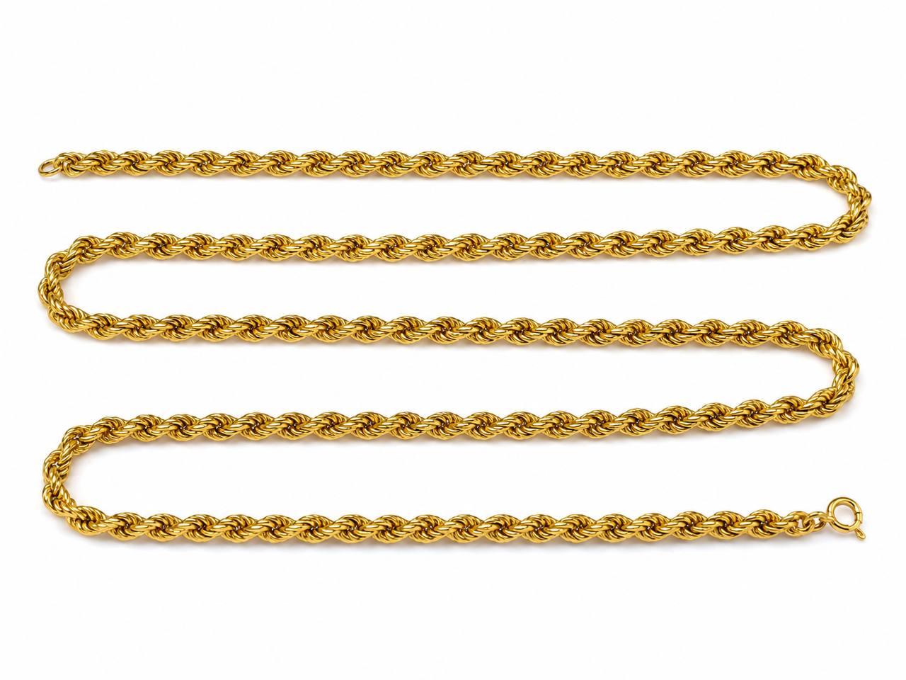 18K Yellow Gold Rope Chain Necklace 31.75 in 5mm Long Estate