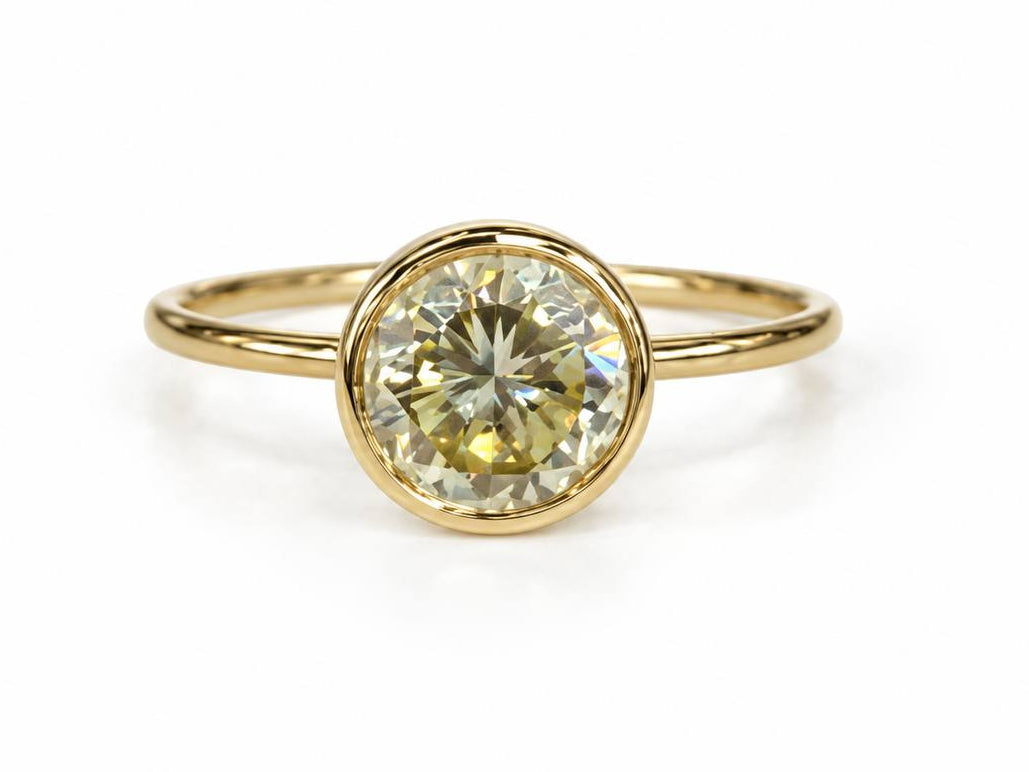 18K Yellow Gold 1.00 CT Natural Light Yellow Diamond Bezel Set Dainty Solitaire