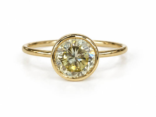 18K Yellow Gold 1.00 CT Natural Light Yellow Diamond Bezel Set Dainty Solitaire