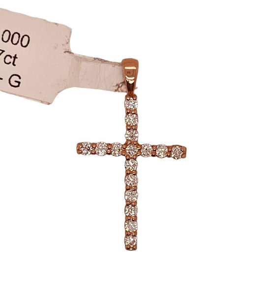 14k Rose Gold 0.47 Ct Natural Diamond Cross Pendant 1 in