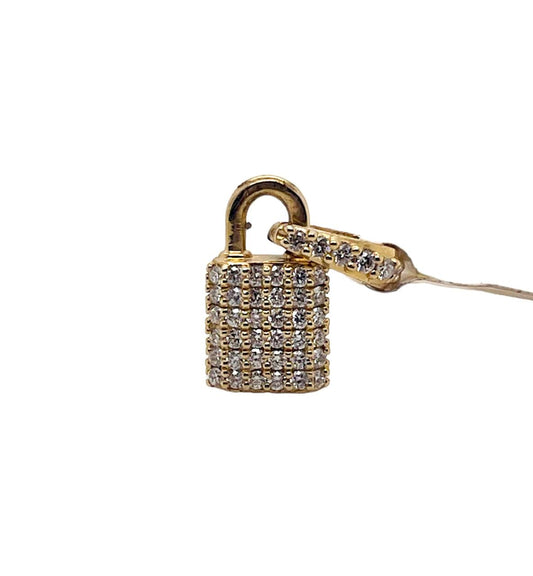 14K Solid Yellow Gold 0.50 TCW Natural Diamond Padlock Charm Pendant