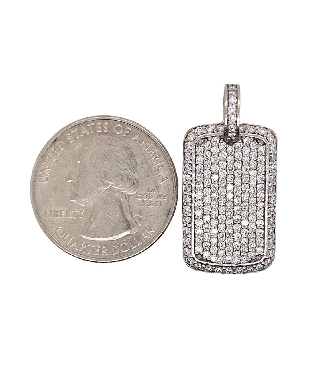 Mens 14K Solid White Gold Natural Diamond Dog Tag Charm Pendant (Copy)