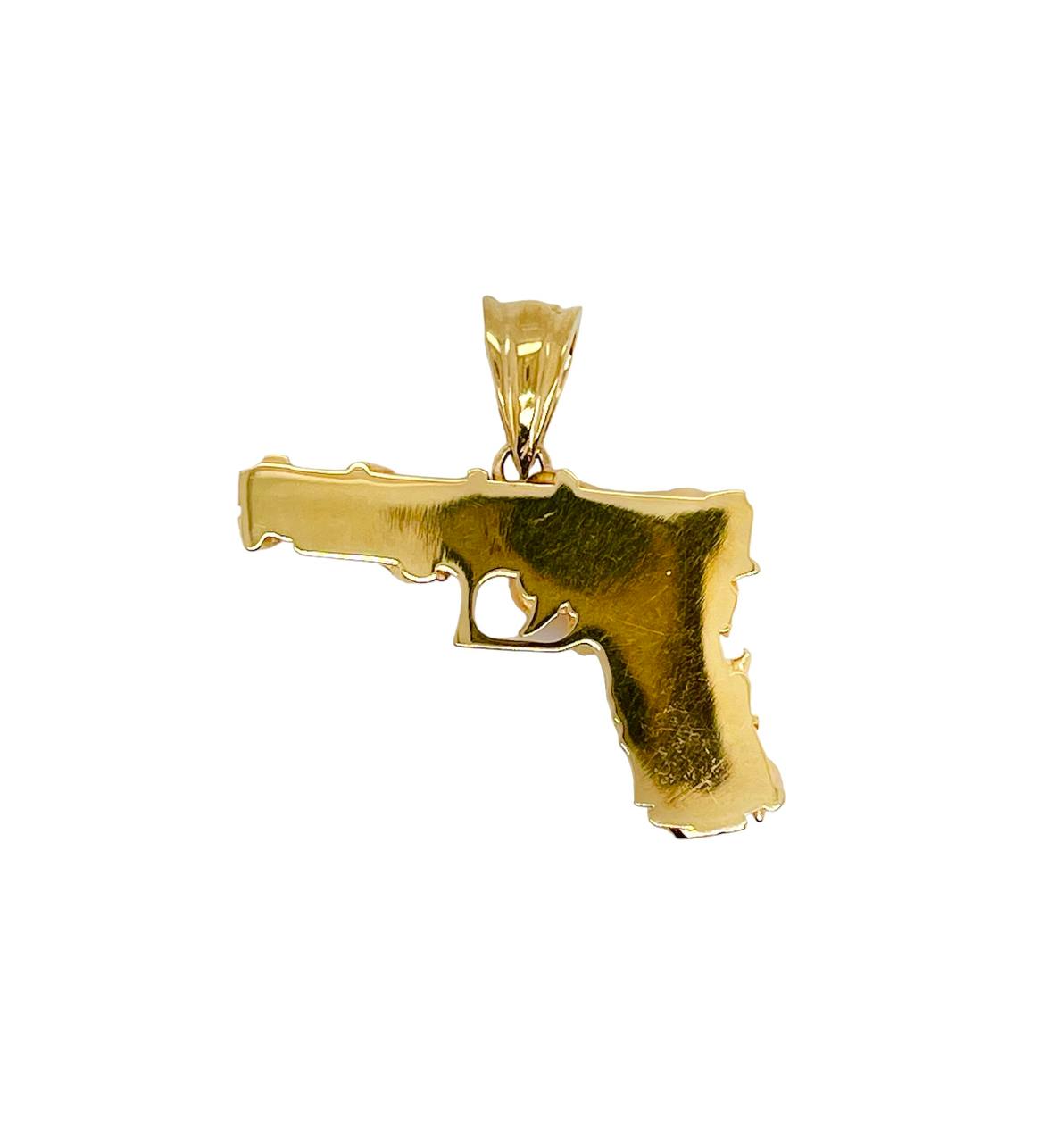 Custom made Mens 14K Solid Yellow Gold Hand Gun and Roses Pistol Pendant 9.4 Gr