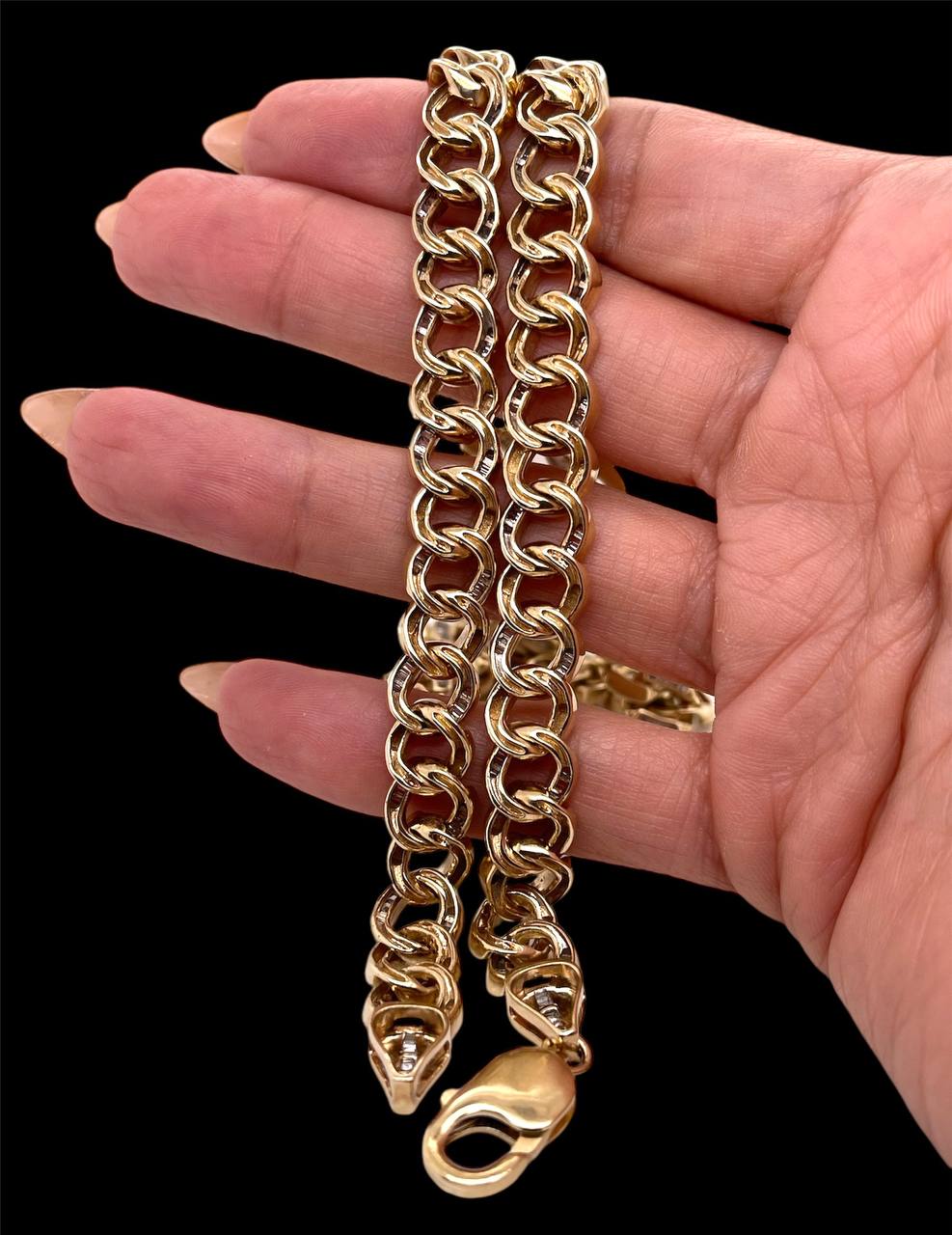 86 Gr 10k Yellow Gold 6.5 Ct Natural Baguette Diamond Miami Cuban Chain Necklace 22 in 10.2 mm