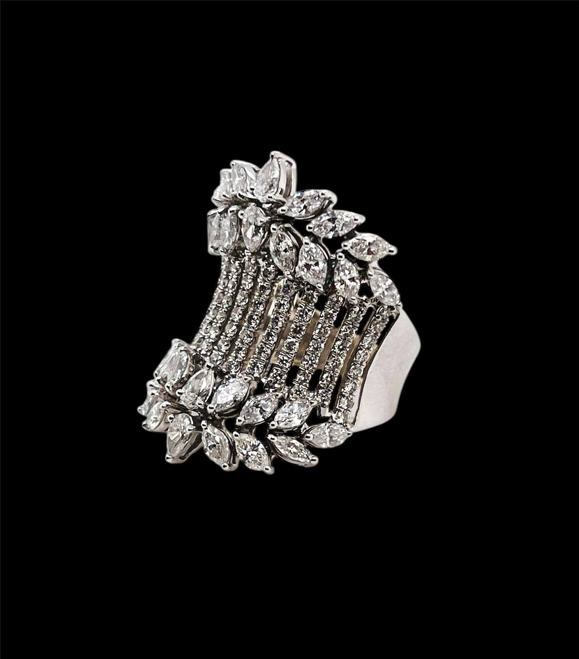 3 TCW Natural Diamond 18K Solid White Gold Women's Wide Cluster Ring 28 MM