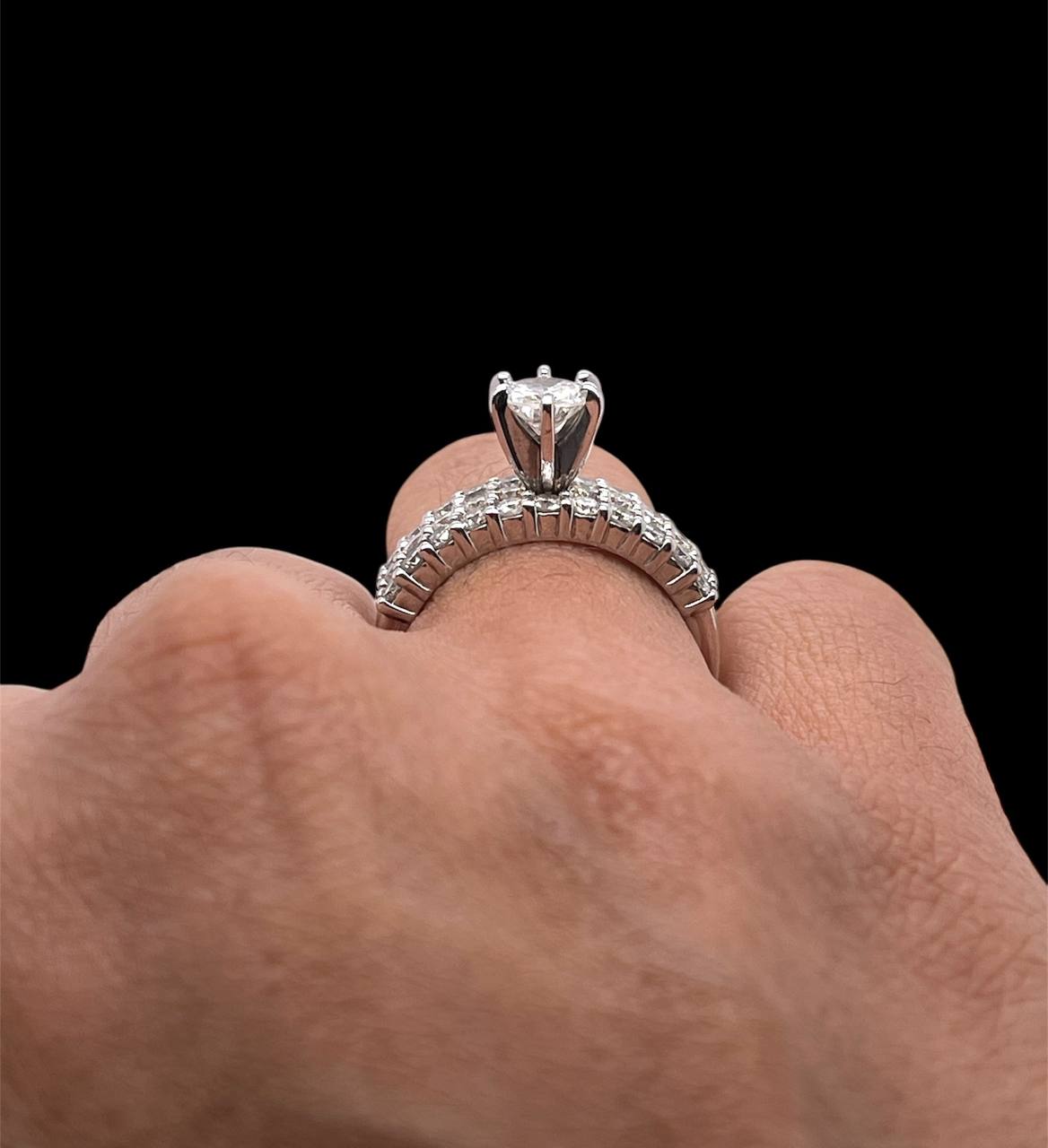 1.21 TCW Round Diamond Solitaire With Accent 14k White Gold Engagement Ring