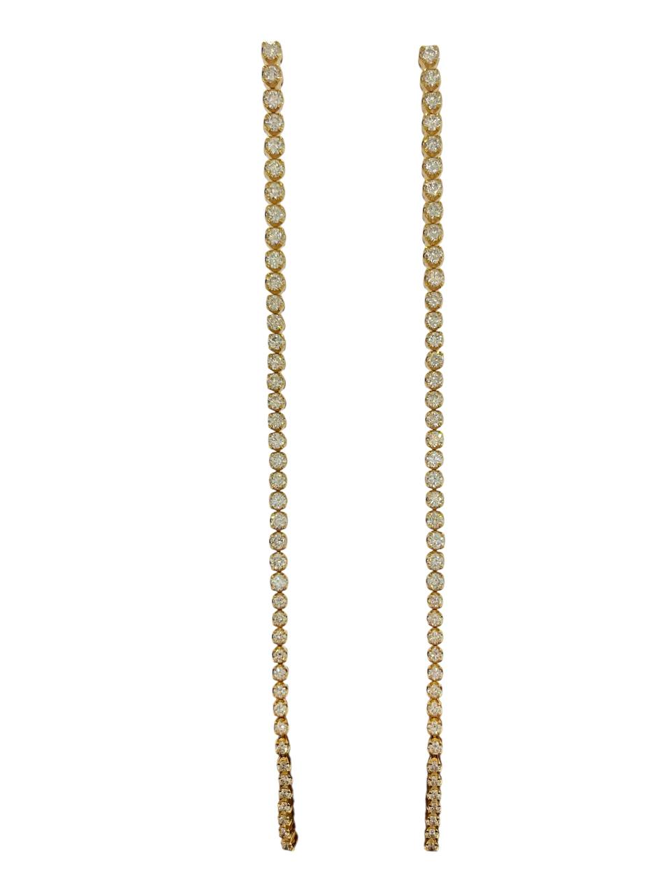 18K Solid Yellow Gold 2.14 TCW LG Diamond 5 in Long Dangle Tennis Earrings
