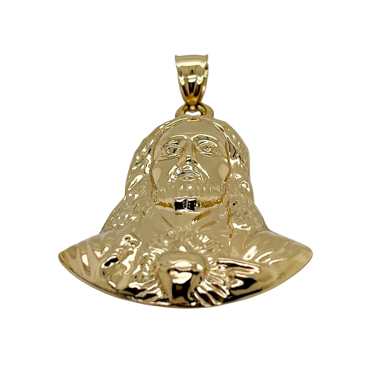 14K Yellow Gold Jesus Head Face Pendant 2 inches 11 grams Sagrado Corazón de Jesús