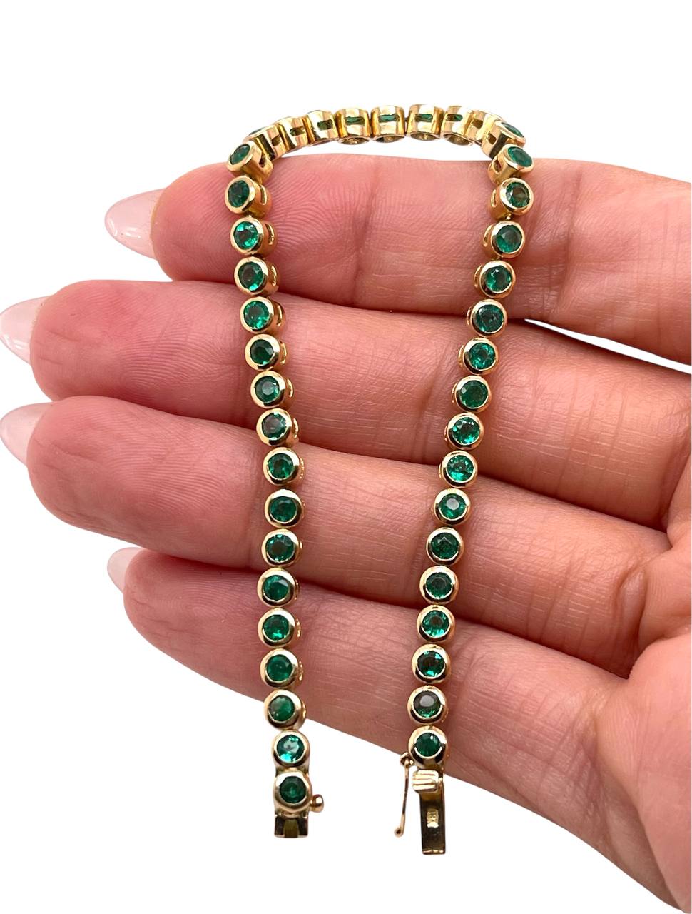 GIA Certified Natural Colombian Emerald 18k Gold Bezel Set Tennis Bracelet