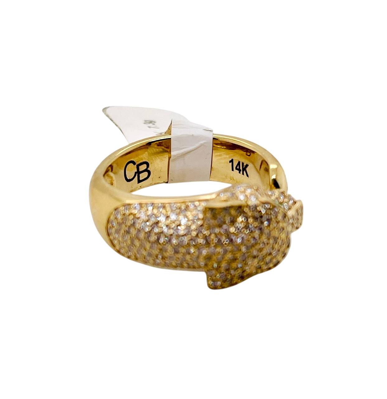 14k Solid Gold 1.5 ct Natural Diamond Panther Leopard Ring Emerald Eyes