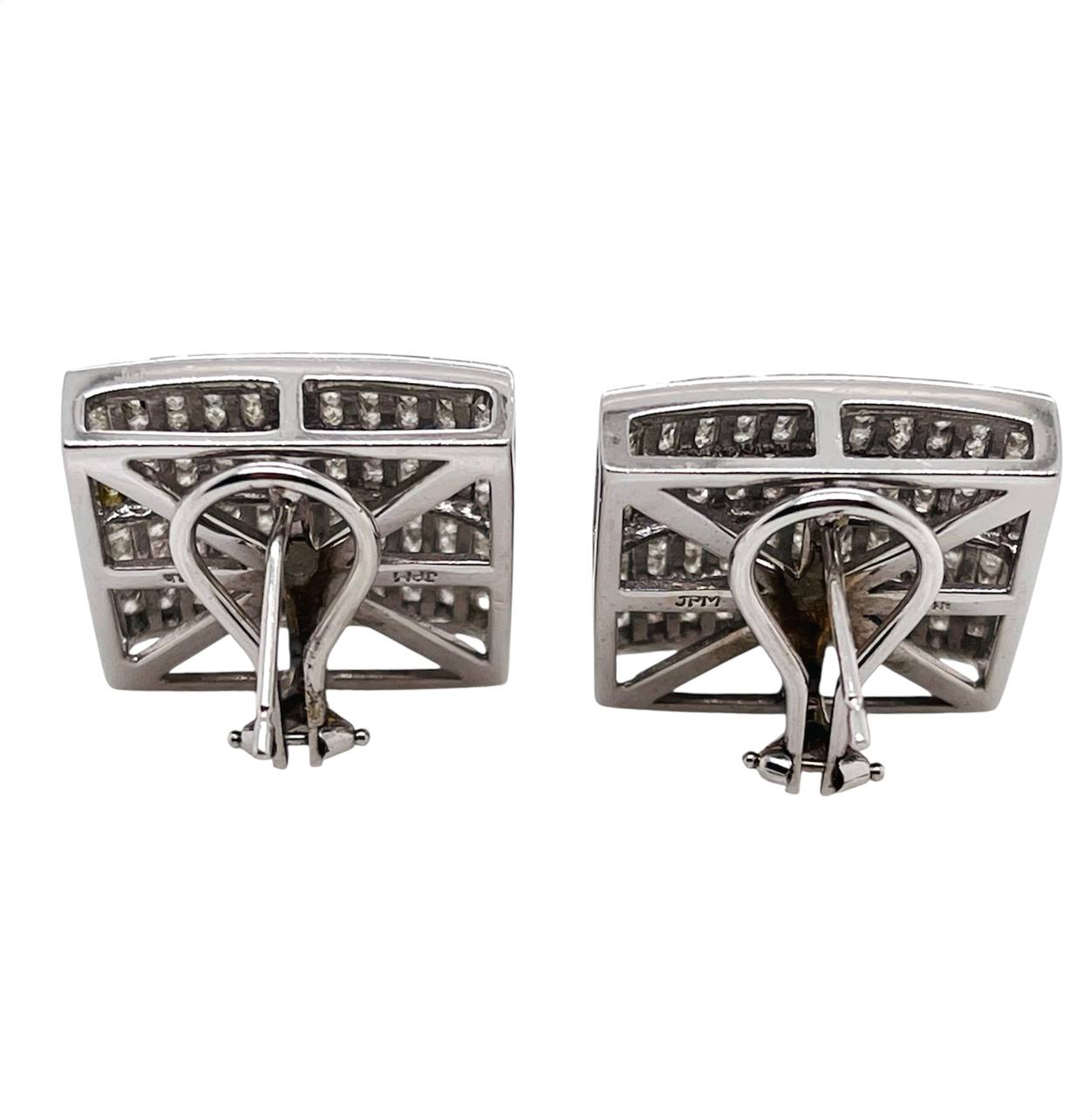 Huge 14 tcw Natural Princess Cut Diamond Cushion Hip-Hop Earrings 14k White Gold