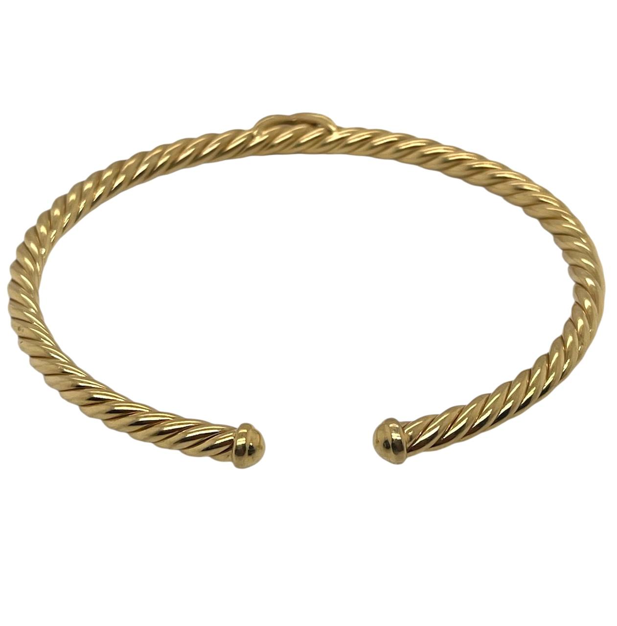 18K Solid Yellow Gold Natural Diamond Twisted Cable X Cuff Bangle Bracelet