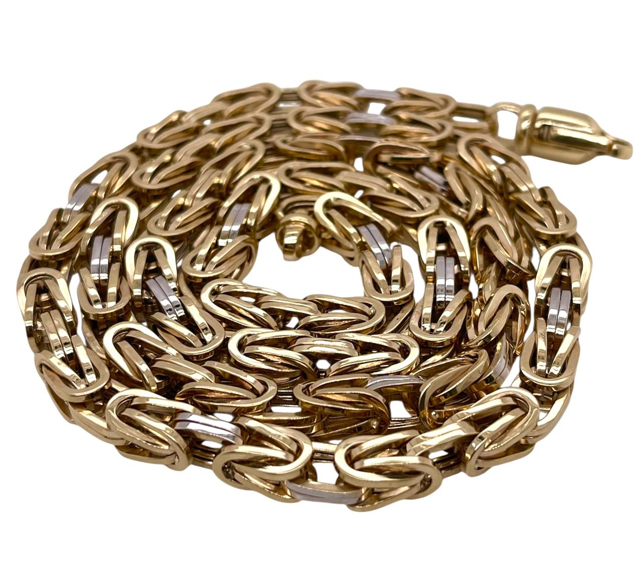 Mens 14k Two-Tone Gold Square Byzantine Chain Necklace 6.5 MM, 26 in 37.6 Gr