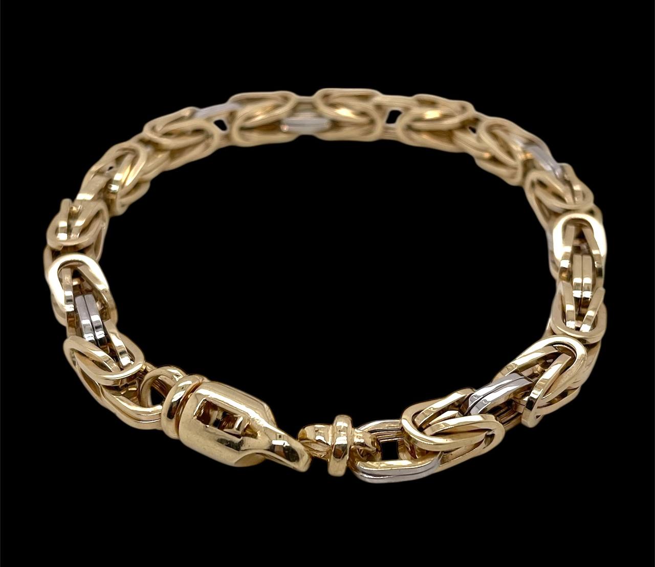 Mens 14k Two-Tone Gold Square Byzantine Bracelet 6.5 MM 8.75 in 14.6 Gr