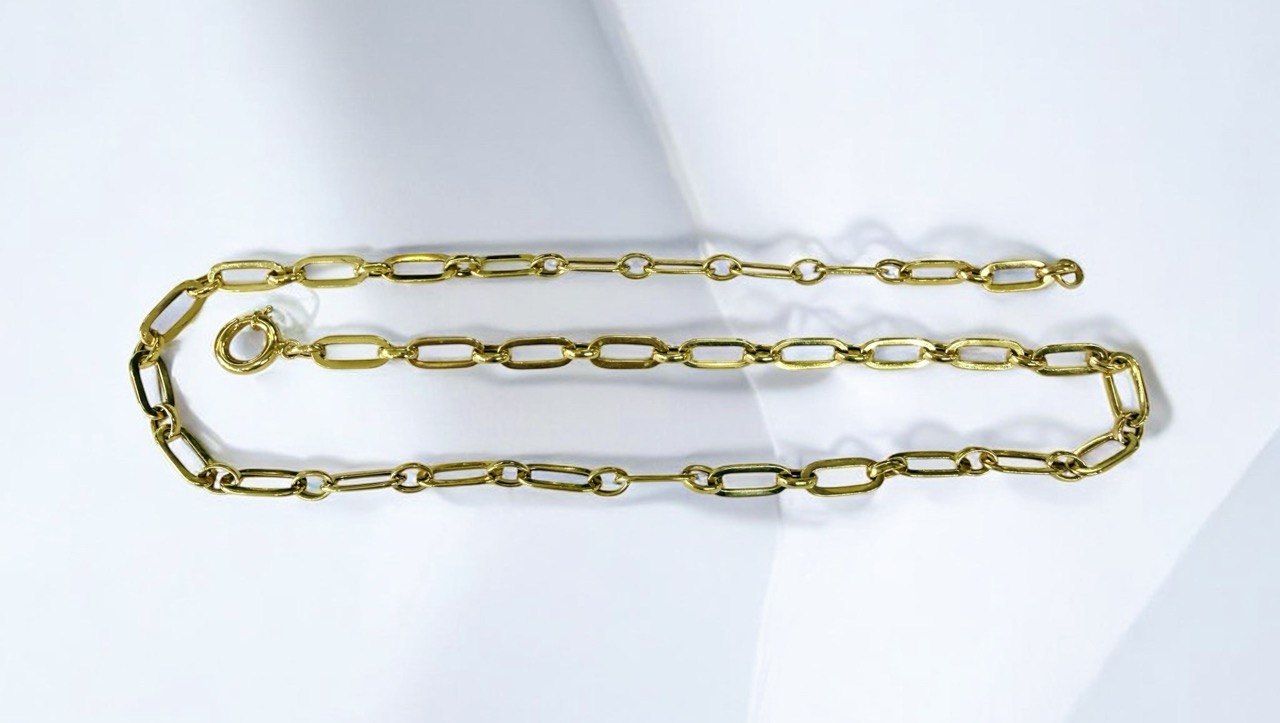 18K Gold Hollow Paperclip Link Chain Necklace – 20 Inches, 5.5 mm, 8.5 Grams