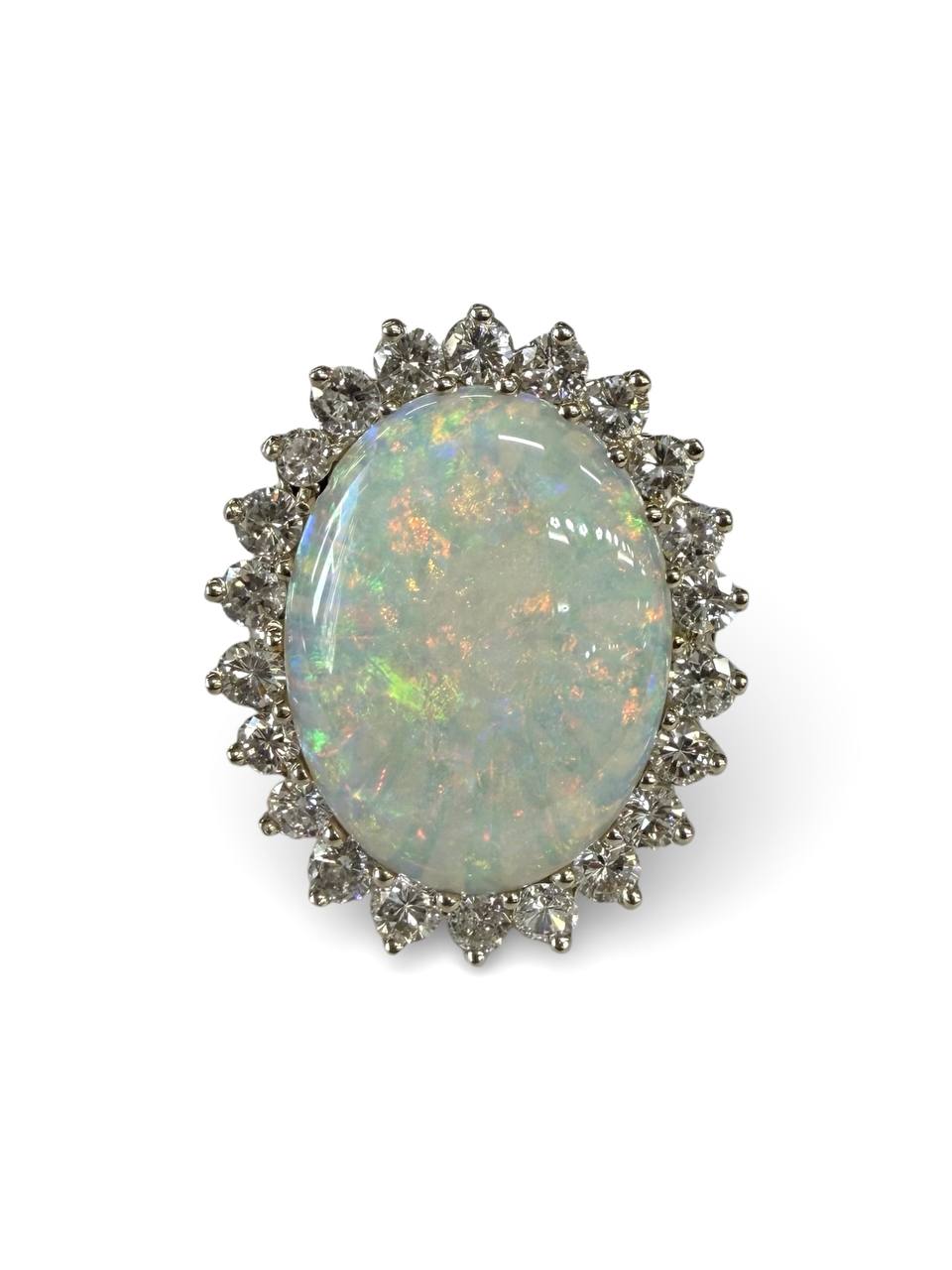 Natural Opal Diamond Halo Ring 14K Gold 1.32 CTW VS2 G-H Diamonds 19×14 mm Opal Size 6