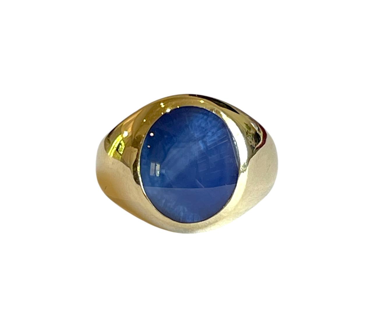 14K Gold Star Sapphire Ring – Blue Cabochon Signet Ring