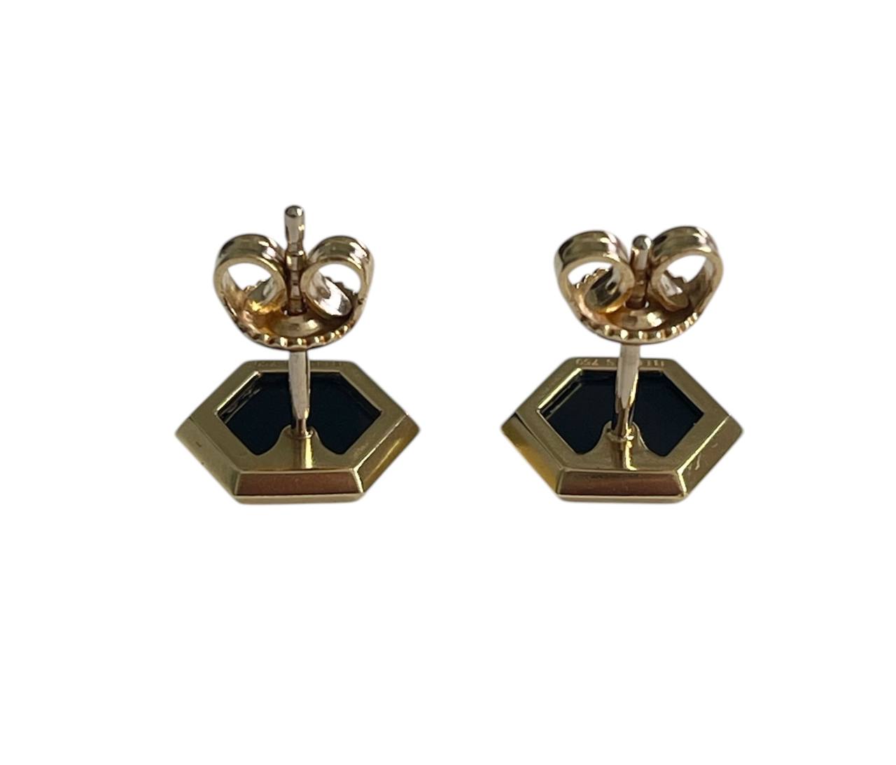 18K Solid Yellow Gold Onyx Hexagon Stud Earrings 10mm | Briks Designer | Black Onyx Geometric Studs | Luxury Gold Earrings Gift