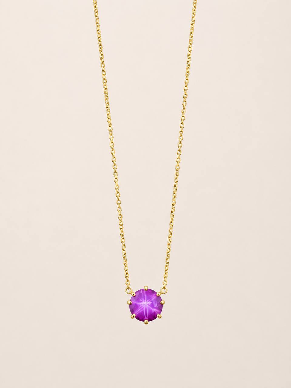 14K Gold Pink Star Sapphire Necklace Pendant 18.25 in