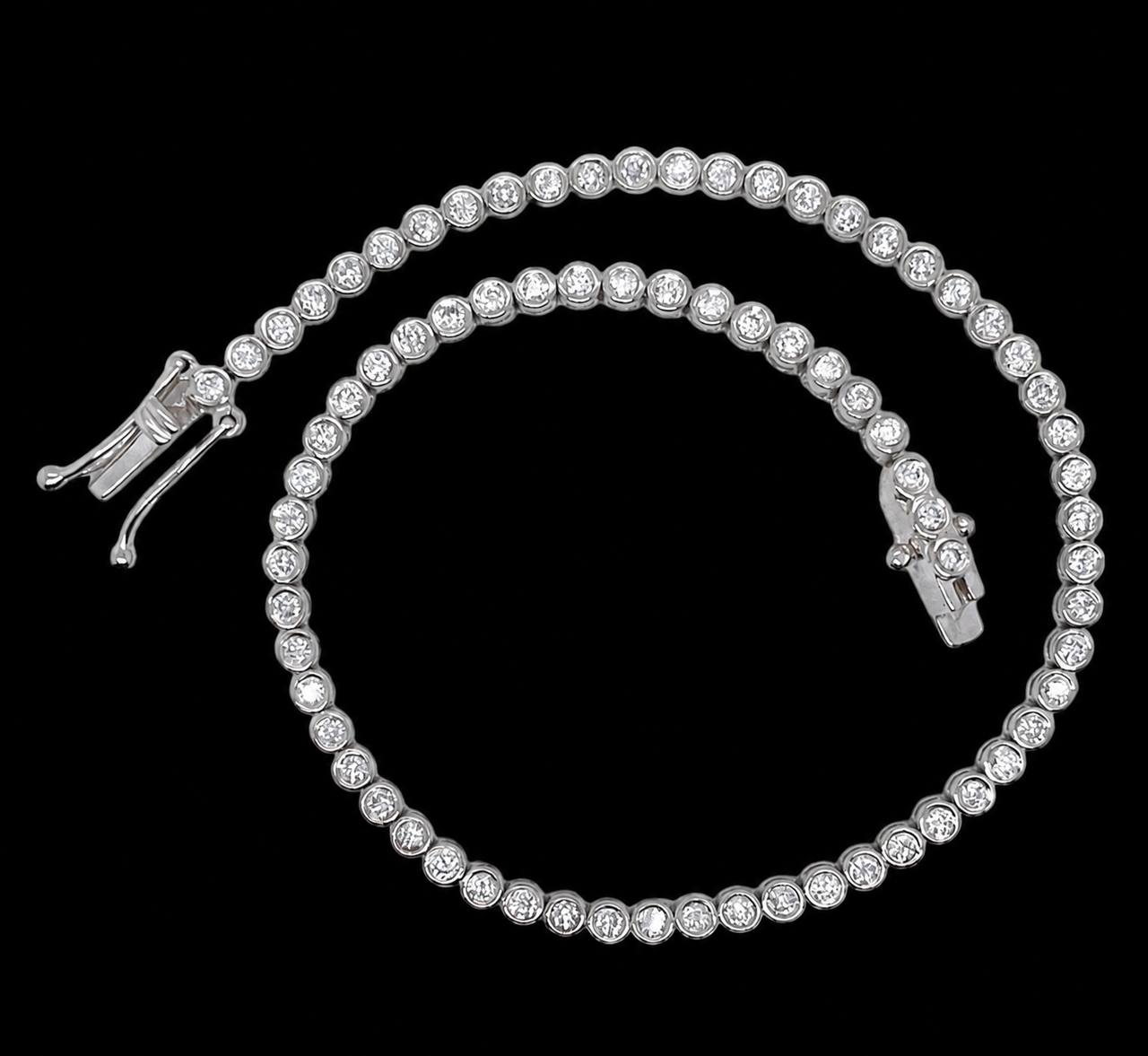 Bezel Set Diamond Tennis Bracelet 14k White Gold 1.10 Ct Natural Round 7”