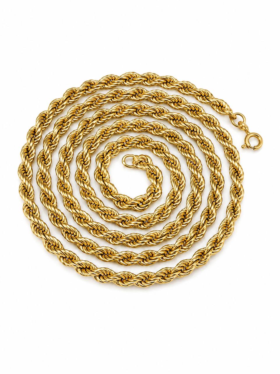 18K Yellow Gold Rope Chain Necklace 31.75 in 5mm Long Estate