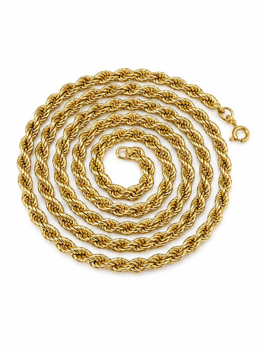 18K Yellow Gold Rope Chain Necklace 31.75 in 5mm Long Estate