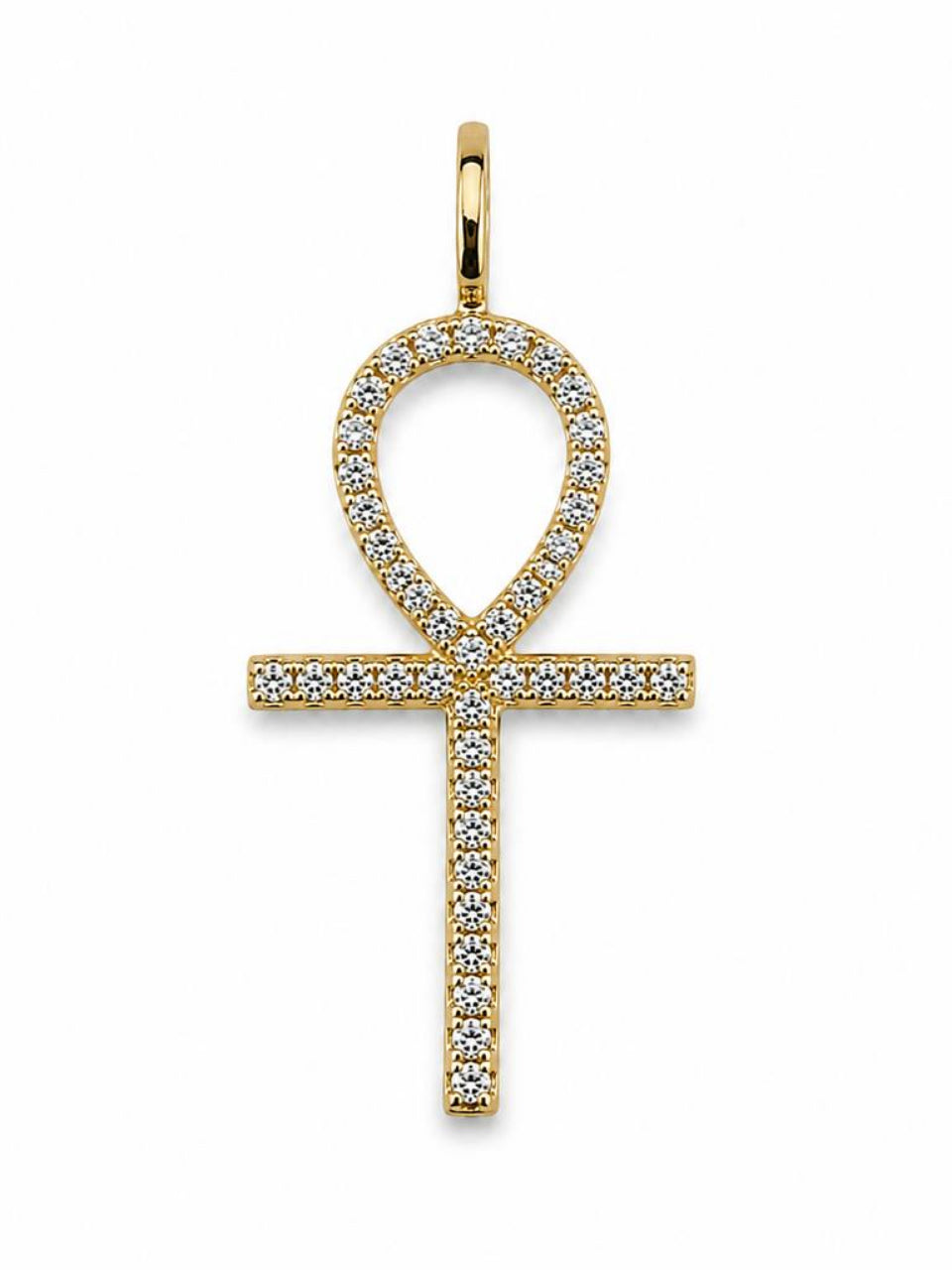 14K Yellow Gold Natural Diamond Ankh Cross Pendant – 0.20 CTW