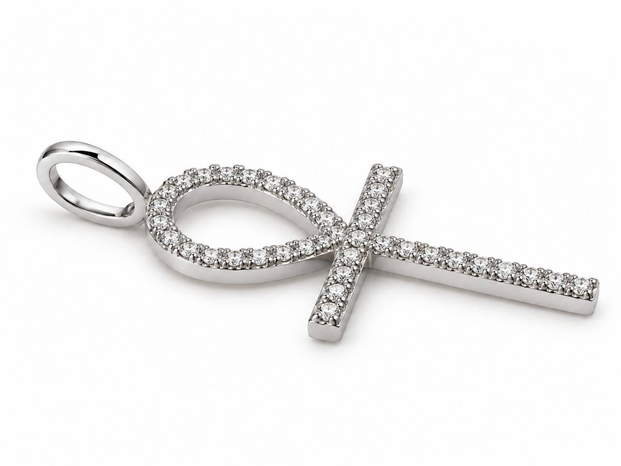 14K White Gold Natural Diamond Ankh Cross Pendant – 0.20 CTW (Copy)