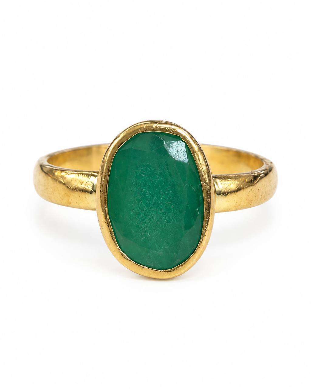 Vintage Handmade 22K Yellow Gold Natural Emerald Ring – Size 8