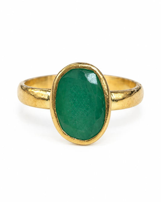 Vintage Handmade 22K Yellow Gold Natural Emerald Ring – Size 8