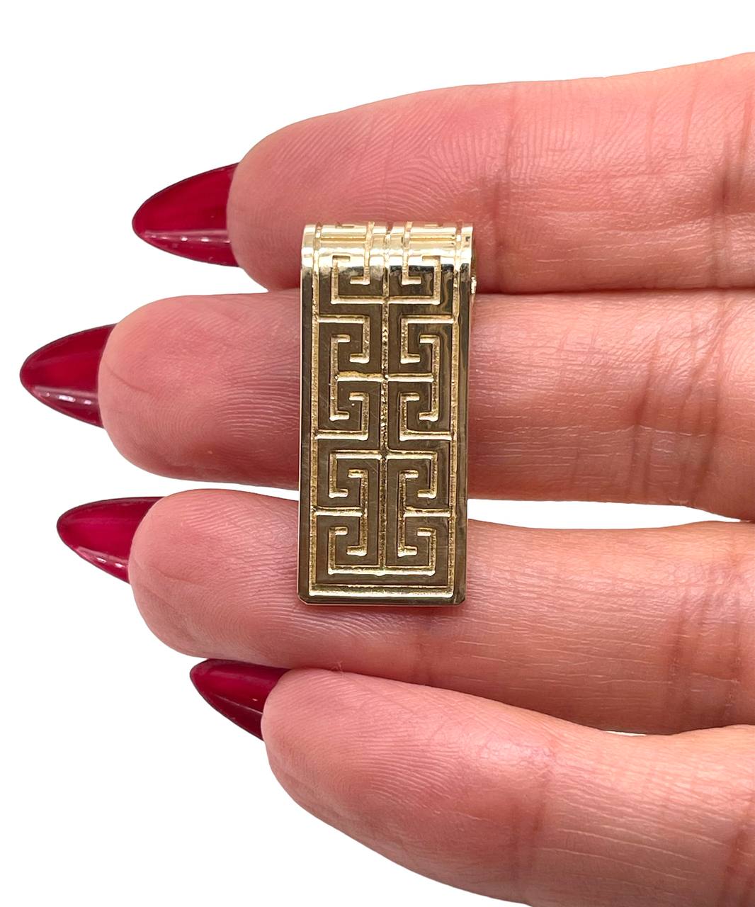 14K Solid Yellow Gold Greek Key Long Bar Pendant 9.2 Grams