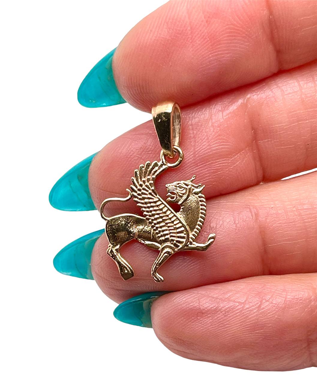 18k Solid Yellow Gold Shirdal Persian Griffin Dragon Persepolis Symbol Achaemenid Two Sided Pendant 2.8 gr