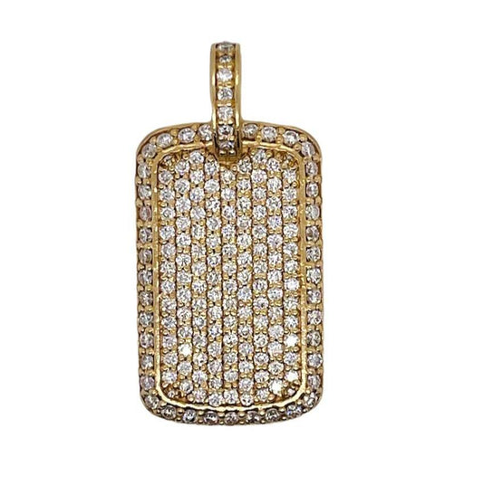 Mens 14K Solid Yellow Gold Natural Diamond Dog Tag Charm Pendant