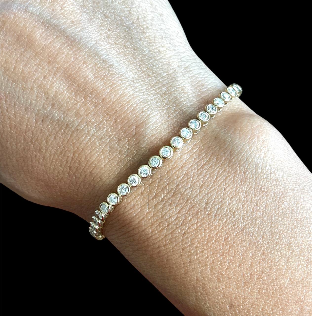 Bezel Set Diamond Tennis Bracelet 14k Yellow Gold 2.10 Ct Natural Roun ...