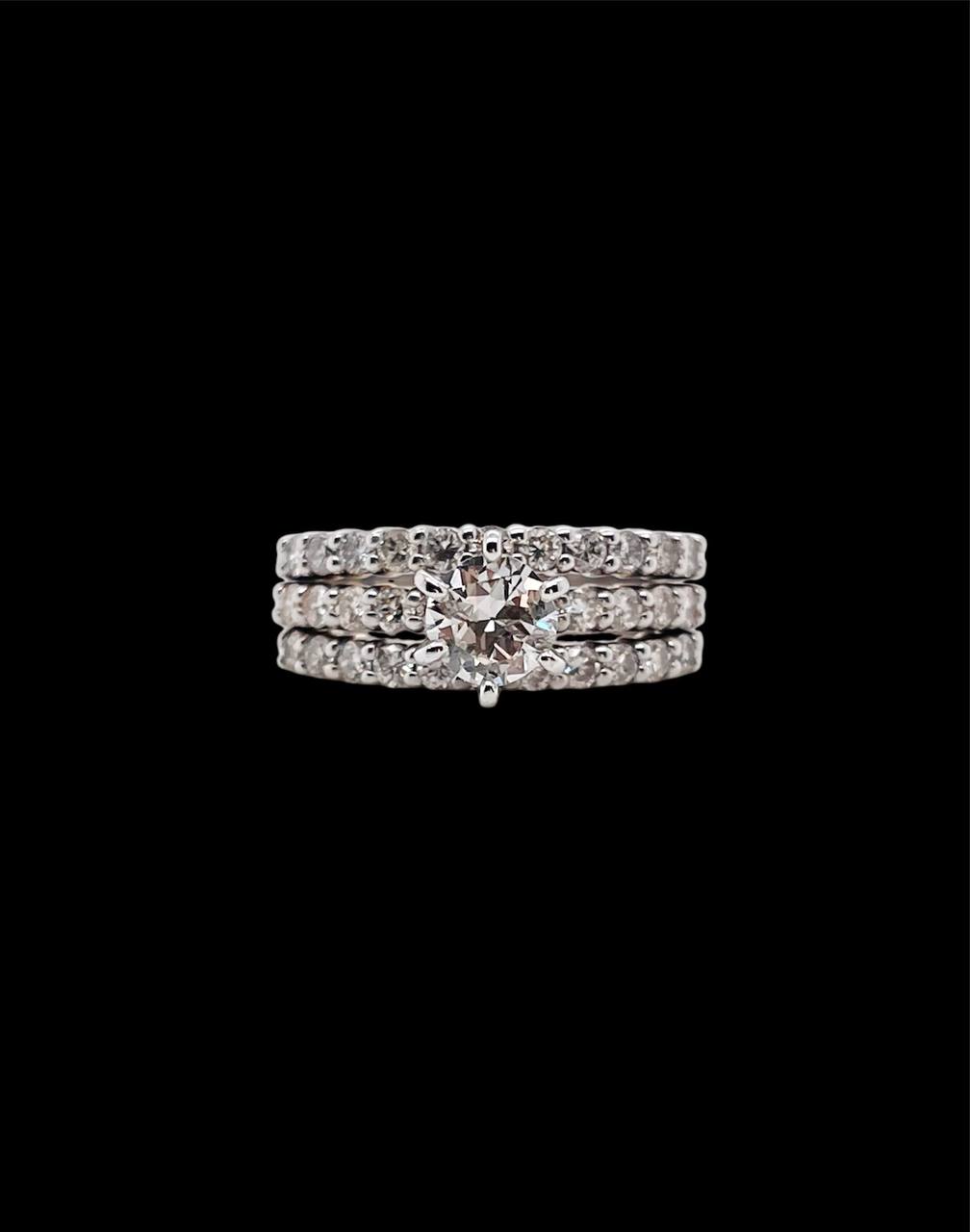 1.21 TCW Round Diamond Solitaire With Accent 14k White Gold Engagement Ring