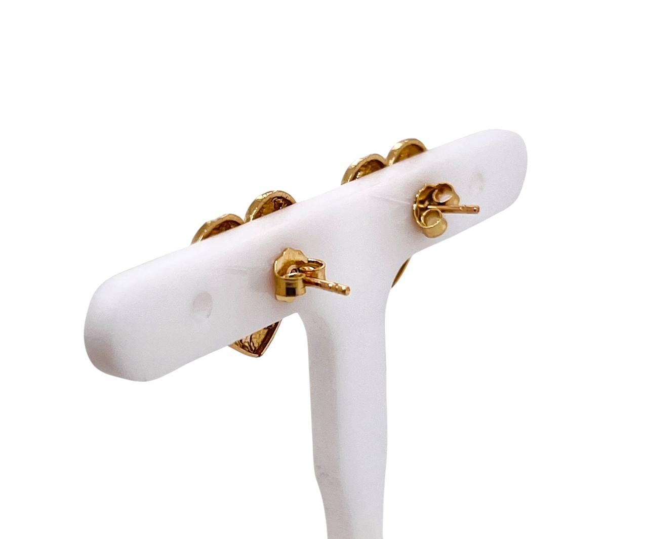 14k Solid Yellow Gold Diamond Cut Nugget Heart Stud Earrings Push Back 14 MM