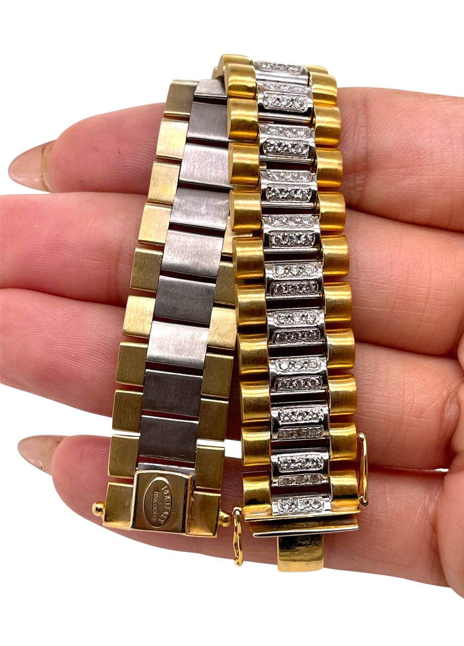 87.4 Gr 18K Solid Two Tone Gold Jubilee Link Men's Bracelet 3 Ct Natural Diamond 8 inches