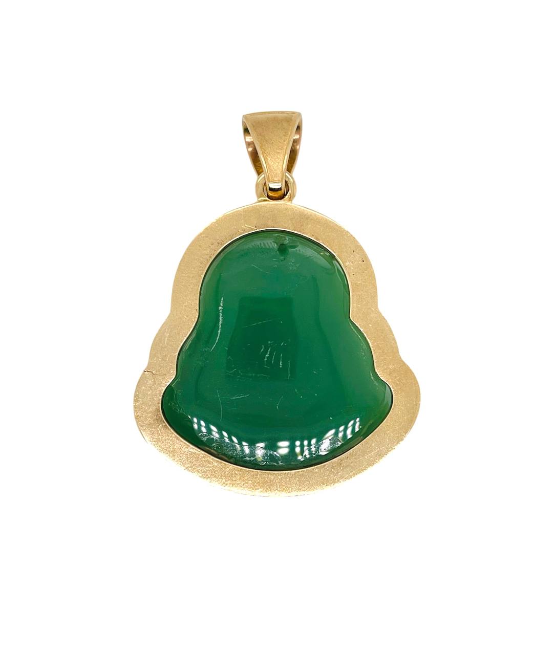 Mens 18K Solid Yellow Gold 1 Ct Natural Diamond Green Jade Buddha Buddhist Pendant 2.17 inches